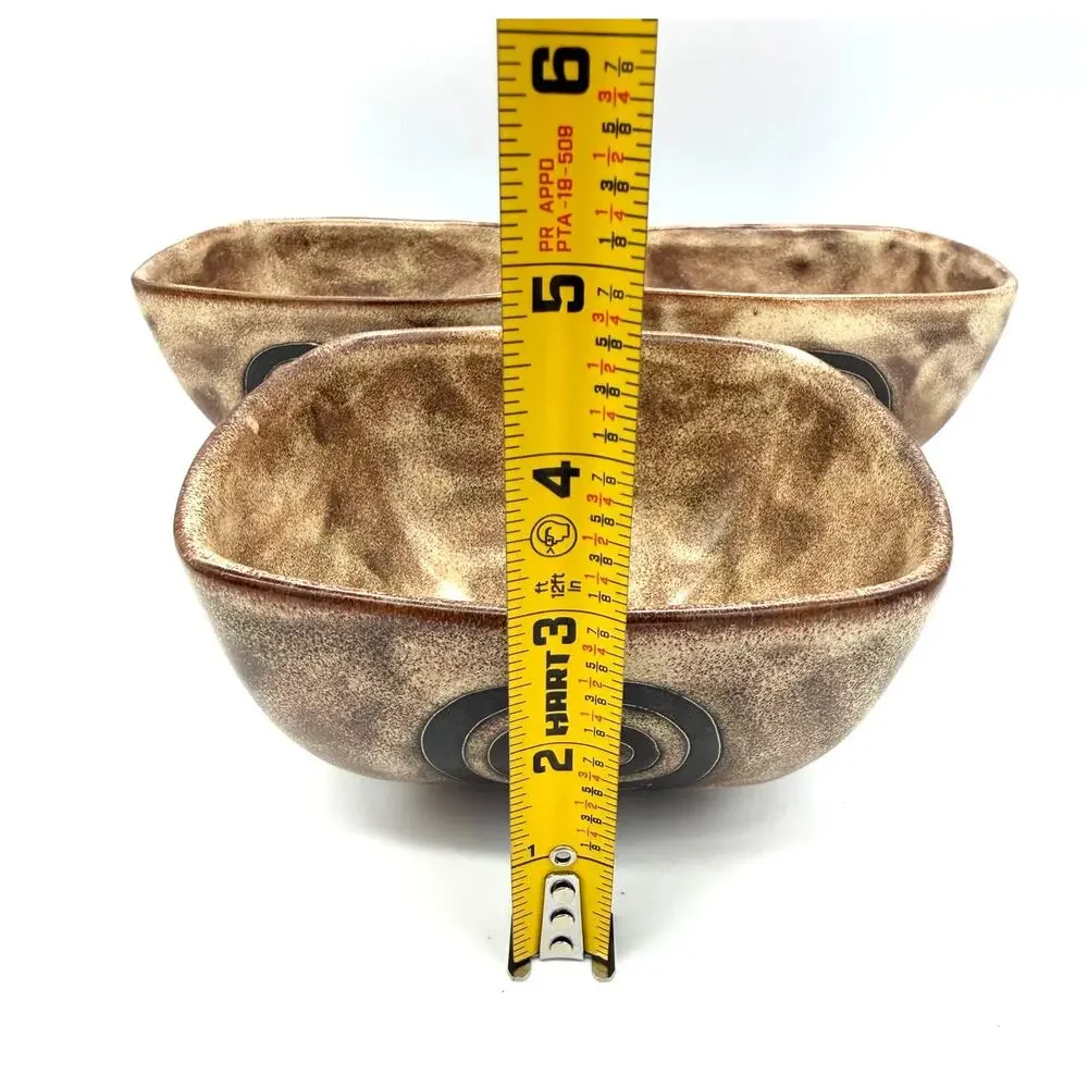 Mara Ceramic Stoneware Set of 3 Square Bowls Sunburst Swirl Design 6